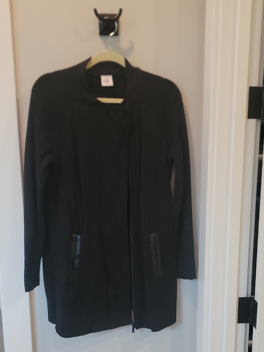 CAbi Black Long Open-Front Zipper Sweater Coat